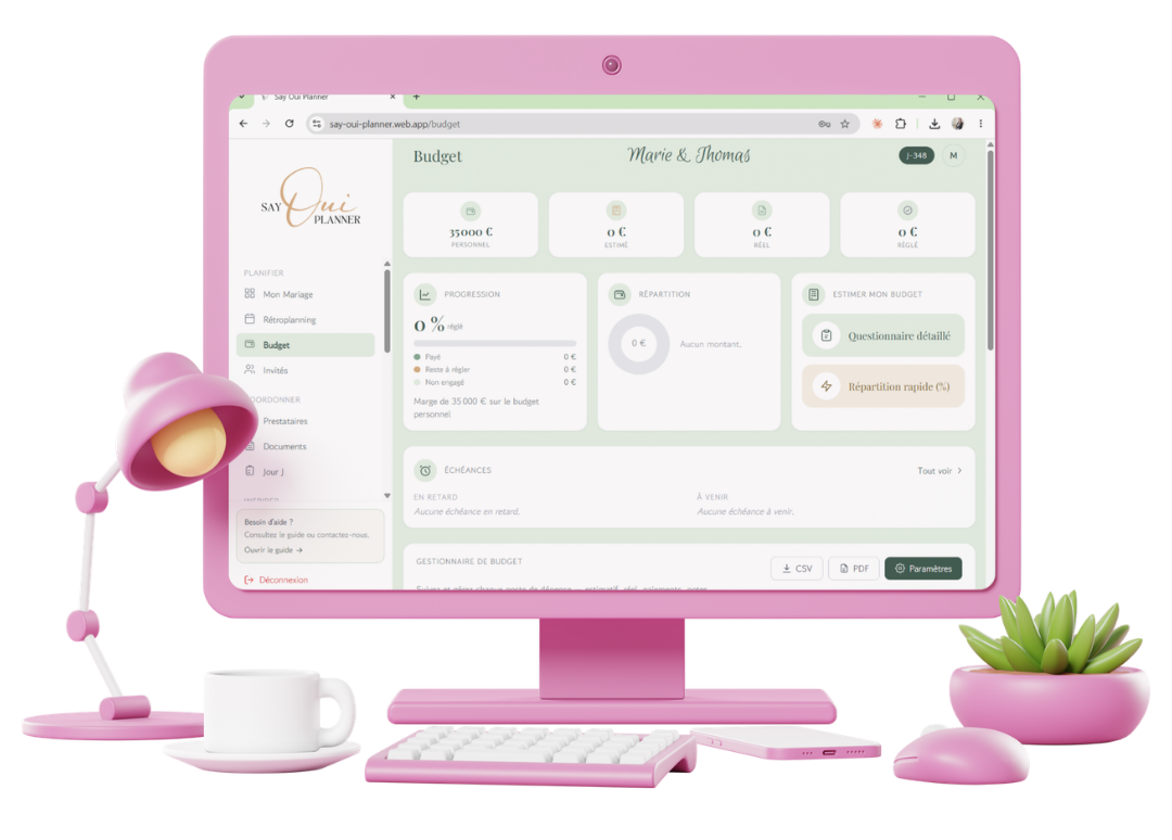 outil budget mariage dans l'application Say Oui Planner